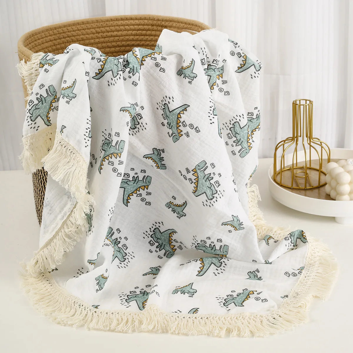 Couverture Bébé en Mousseline de Coton à Pompons