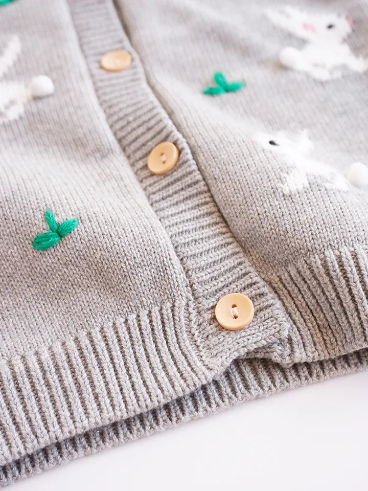 Cardigan Fille Brodé Motif Champignon