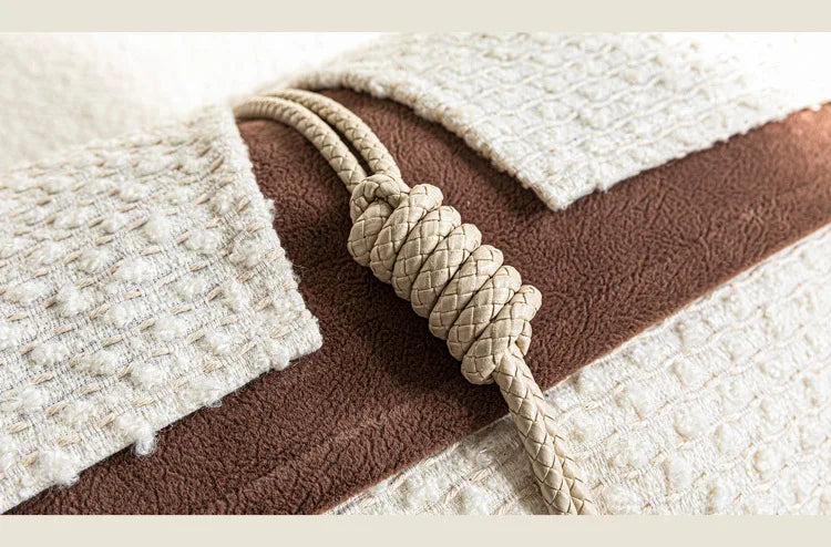 Housse de Coussin Beige Luxe Style Nordique Cuir et Corde