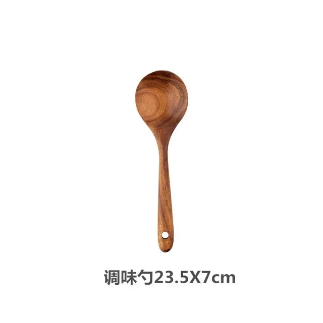 Set d'Ustensiles de Cuisine en Bois de Teck Naturel Thaïlandais