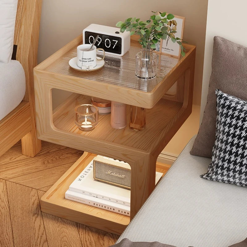 Table de Chevet Étroite en Bois Massif - Design Minimaliste