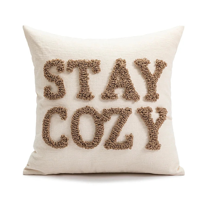 Housse de Coussin Nordique Noël Beige Blanc Brodée Lettres