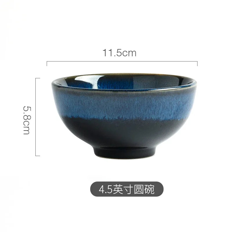 Service de Vaisselle Céramique Bleu Effet Flammé Style Japonais