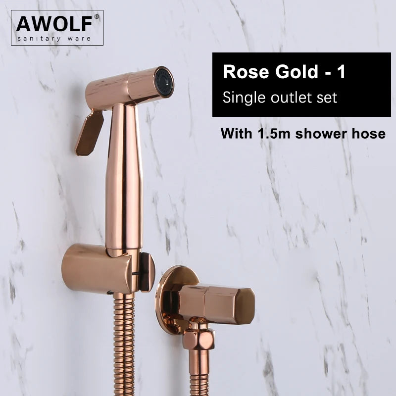 Douchette WC Portable en Acier Inoxydable Or Rose