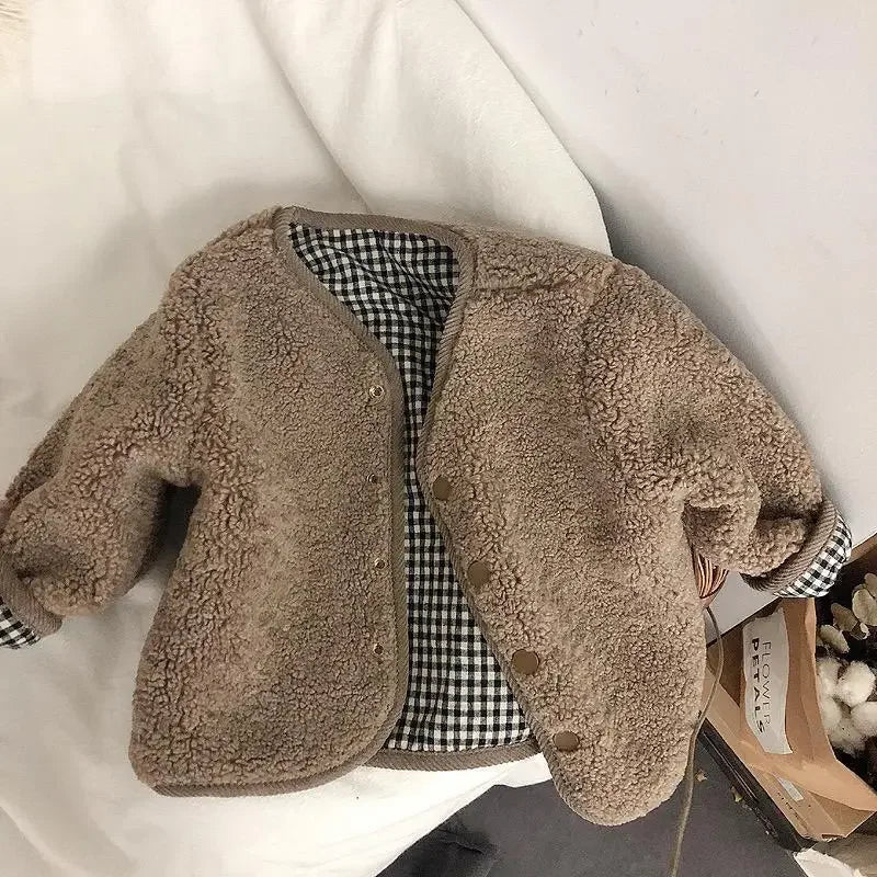 Veste Enfant Réversible Chaude à Carreaux