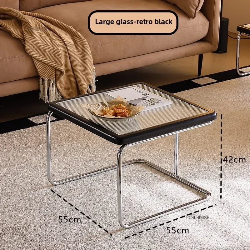 Table d'Appoint en Rotin Plateau Verre Style Rétro