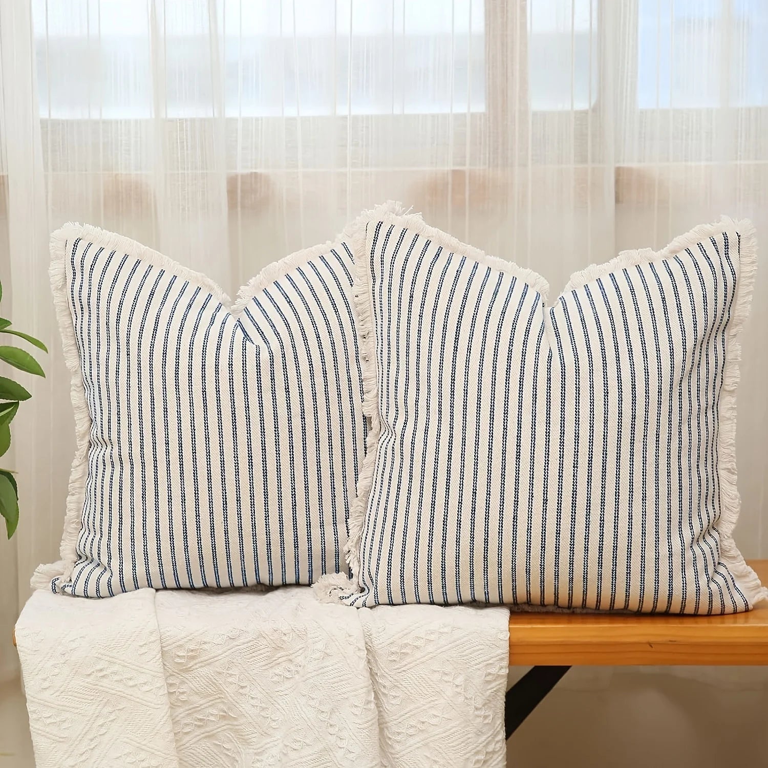 Housse de Coussin Rayée Confortable Style Décontracté