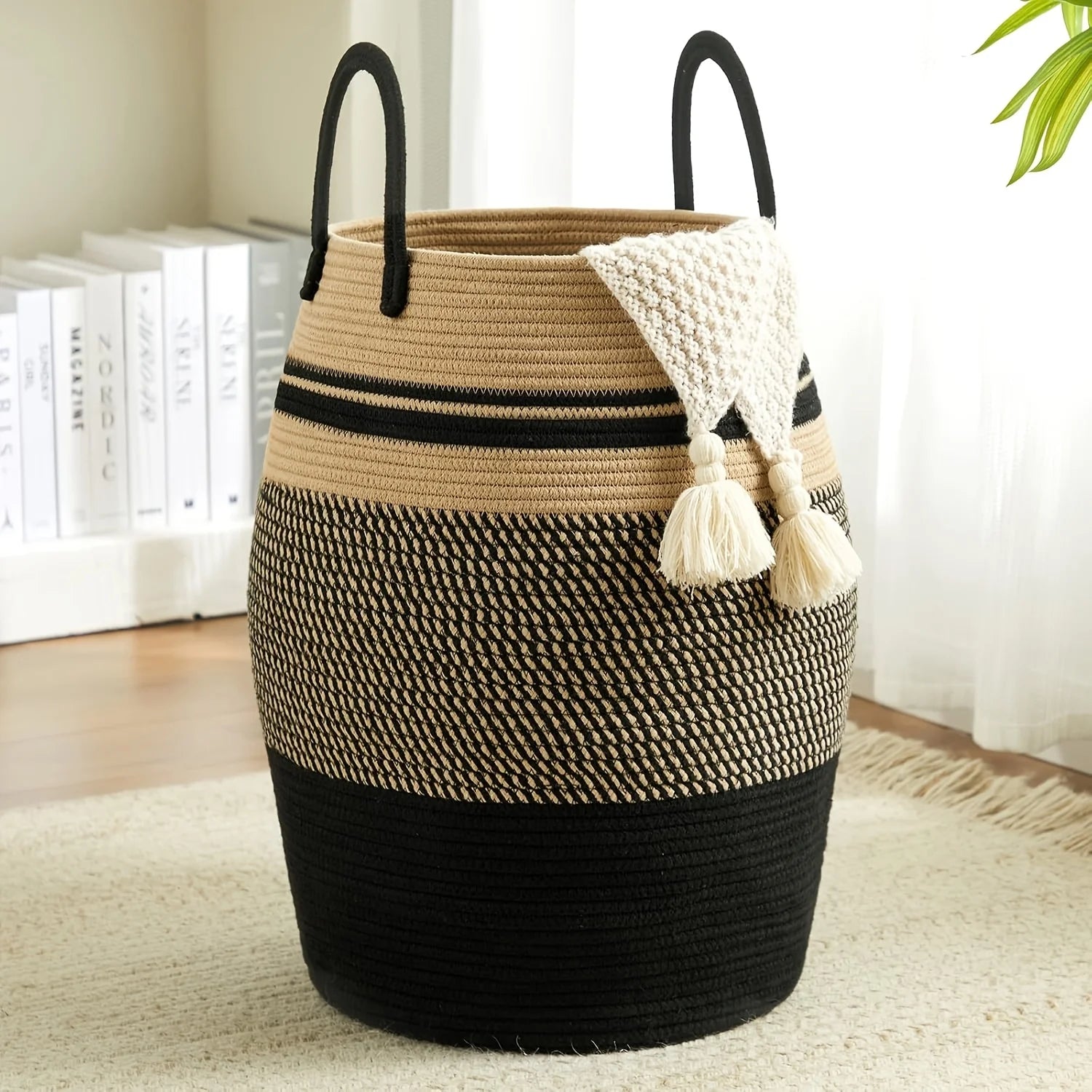 Panier à Linge Bohème Haut Pliable en Tissu 22 Pouces