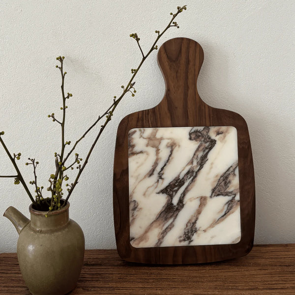 Plateau Marbre Calacatta Viola Manche en Bois