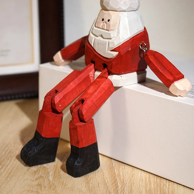 Statuette Père Noël Sculptée Bois Décoration de Fête