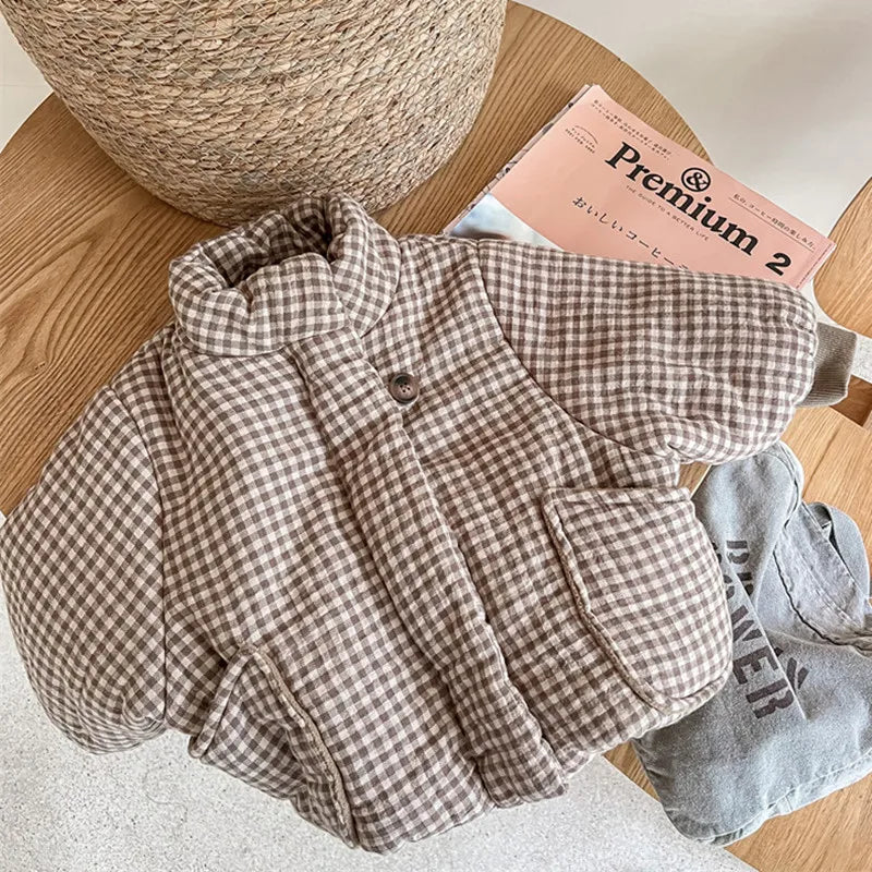Manteau Enfant à Carreaux Doublure Polaire