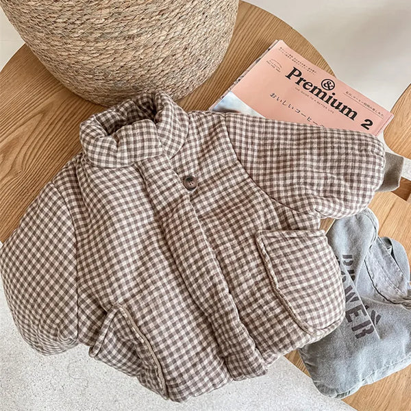 Manteau Enfant à Carreaux Doublure Polaire