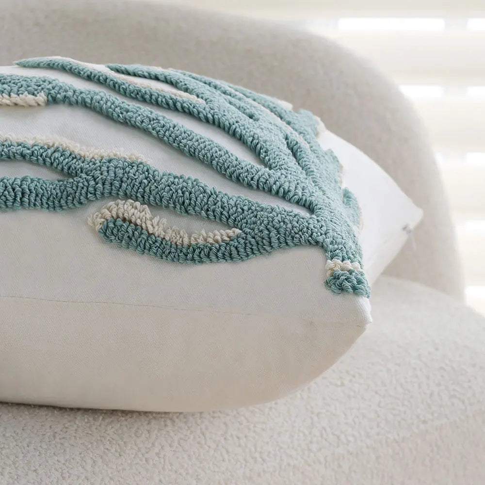 Housse de Coussin Capitonnée Motif Coquillage - Esprit Bord de Mer