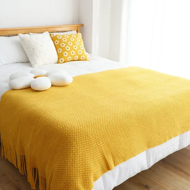 Plaid Tricoté Motif Géométrique - Style Américain