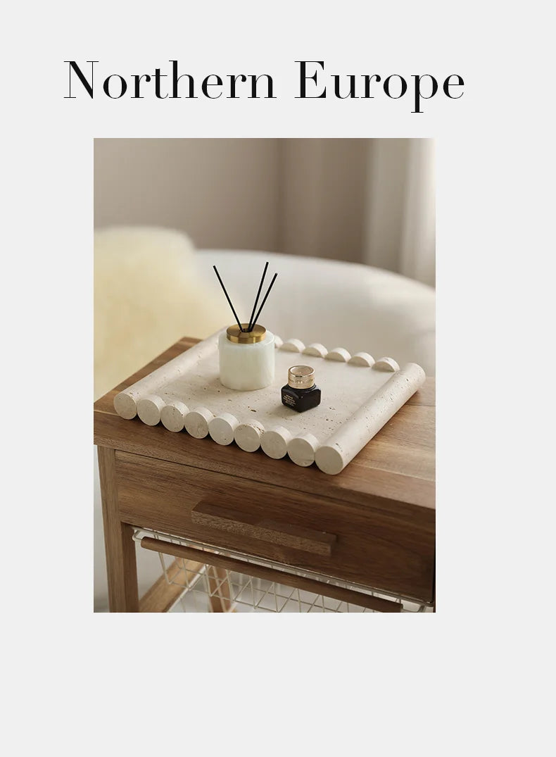 Plateau de Service Marbre Travertin Beige Vintage