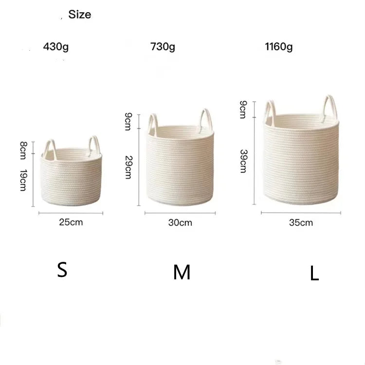 Panier à Linge Blanc en Corde de Coton Tressée