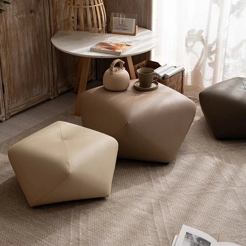 Tabouret Octogonal Bois et Cuir - Style Européen