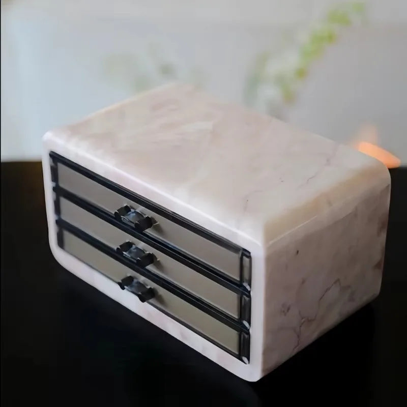Boîte de Rangement en Marbre Onyx Rose Crème - 3 Niveaux