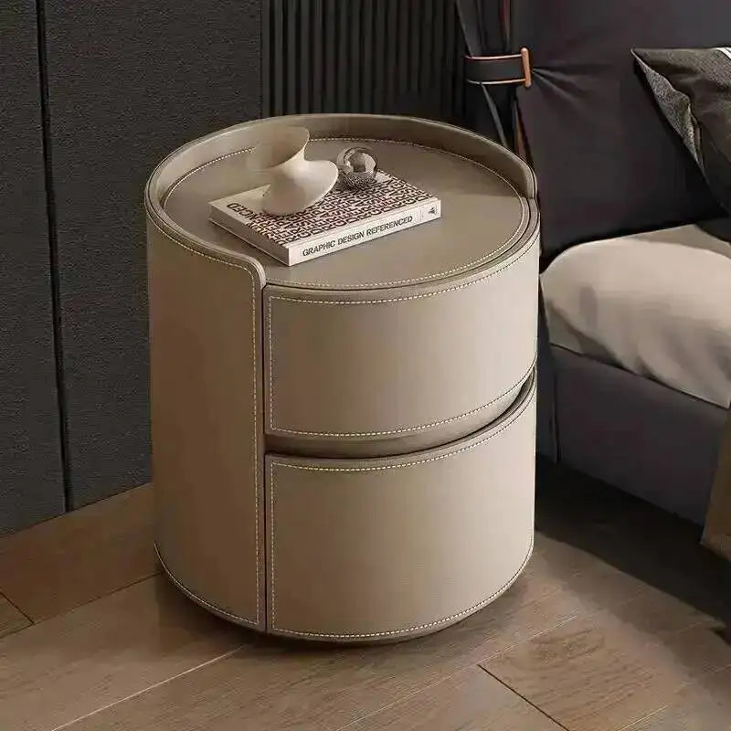 Saddle Leather Bedside Table – Italian Round