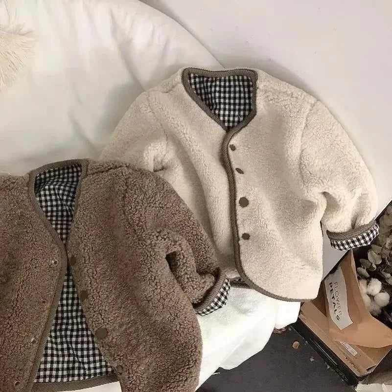 Veste Enfant Réversible Chaude à Carreaux