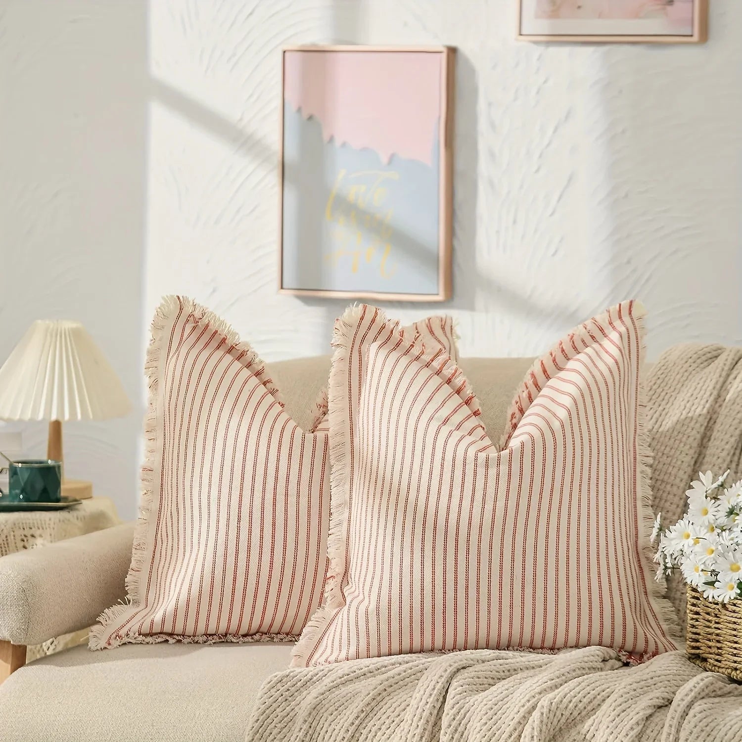 Housse de Coussin Rayée Confortable Style Décontracté