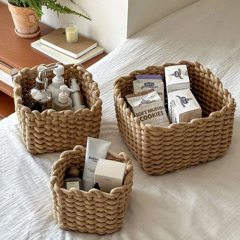 Petit Panier de Rangement Tressé en Corde de Coton