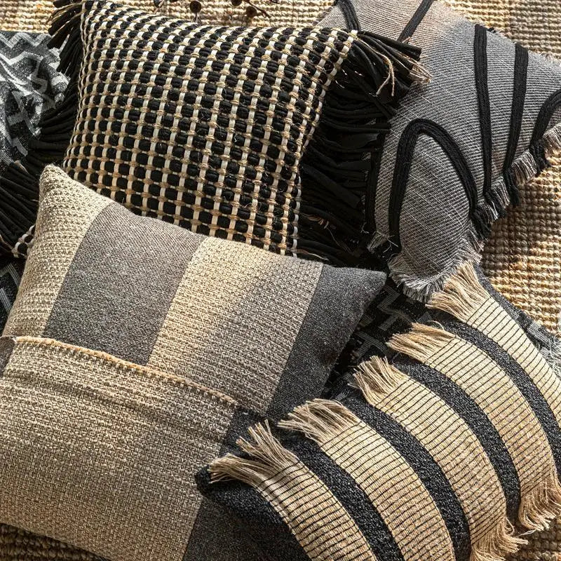Housse de Coussin Tissée Motif Nœud Format Carré
