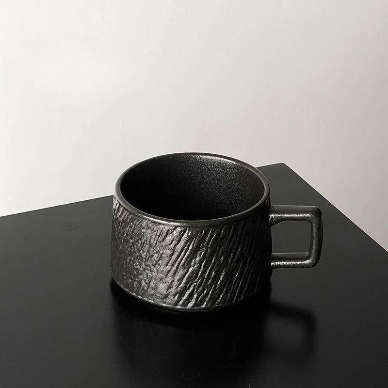 Tasse en Céramique Motif Pierre Rétro avec Soucoupe