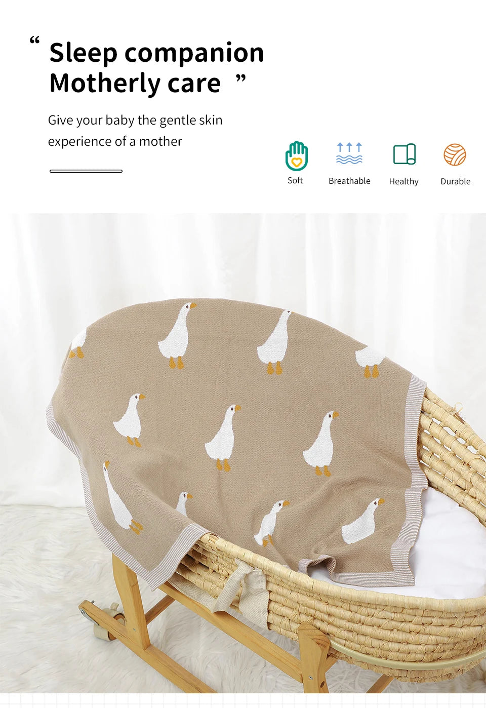 Couverture Bébé Coton Motif Oie Tricotée