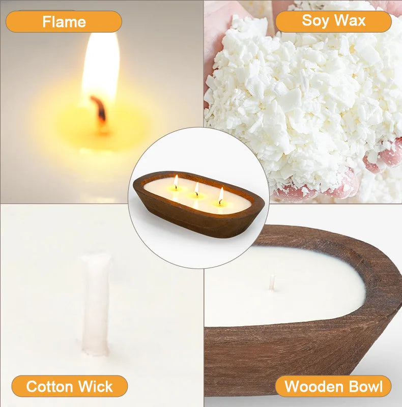 Bougie Parfumée Triple Mèche - Coupelle en Bois Naturel