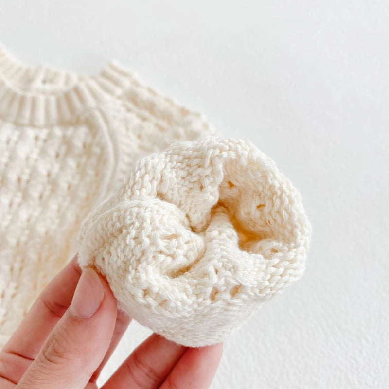Barboteuse Fille Tricot Ajouré Manches Longues