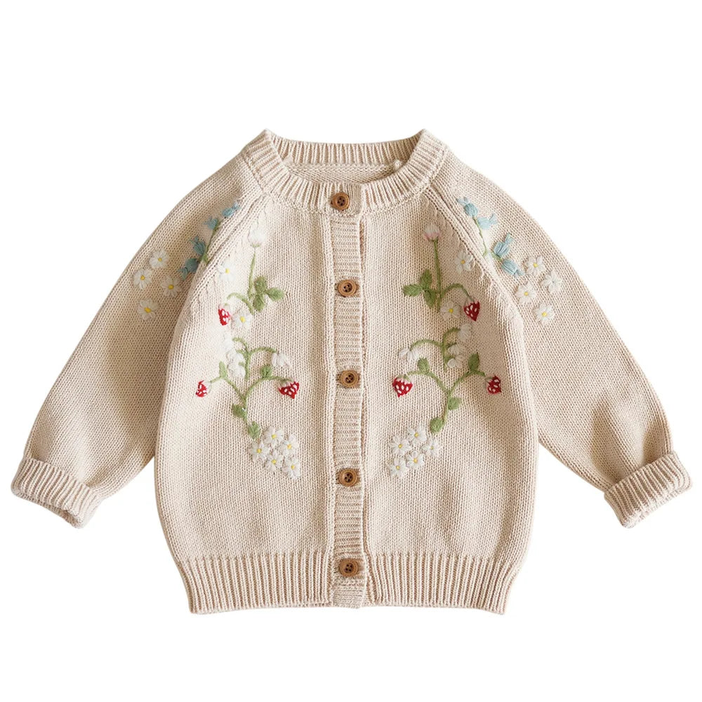 Cardigan Fille Brodé Motif Champignon