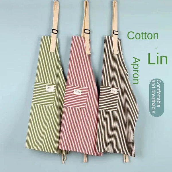 Tablier de Cuisine en Lin Rayé Ajustable