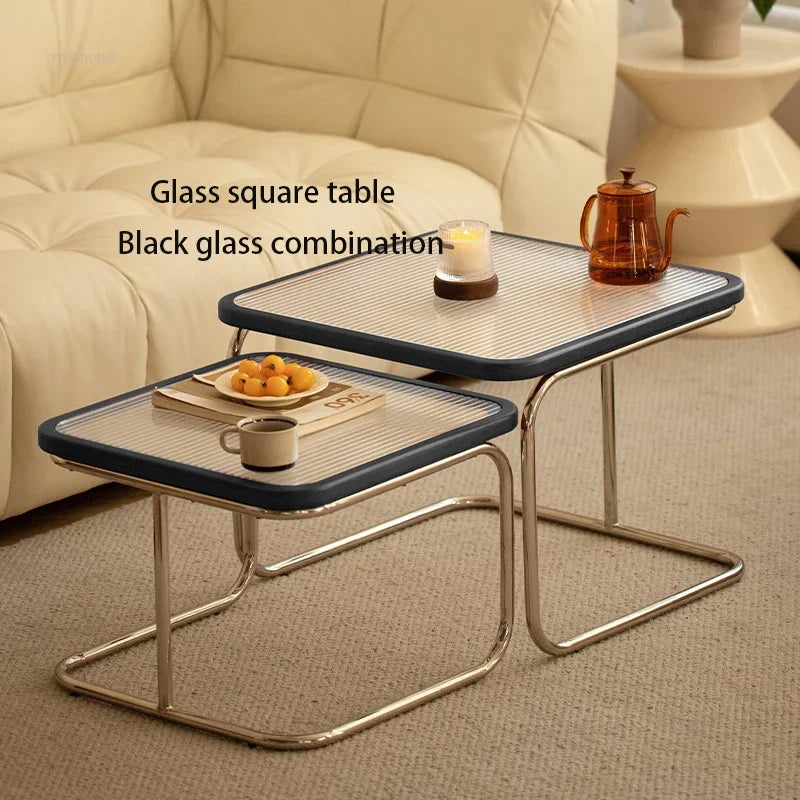 Table Basse Verre et Inox - Style Japonais Rétro