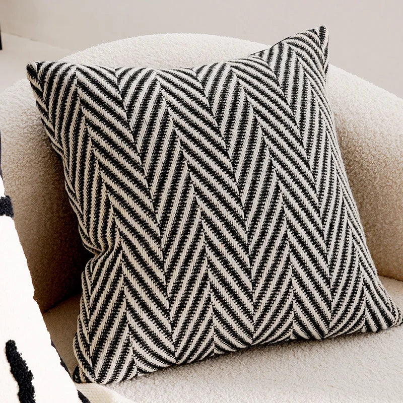 Housse de Coussin Pied-de-Poule - Noir et Blanc