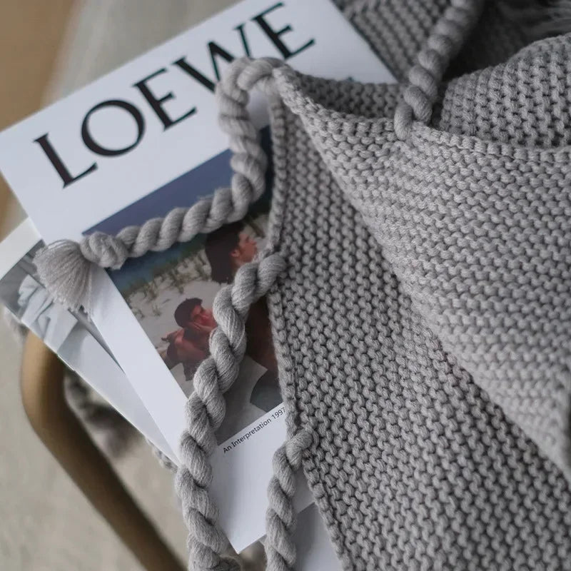 Jeté en Tricot Nordique Motif Géométrique - Épais