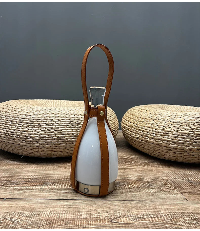 Lampe Bouteille Verre Nordique LED Portable Cuir