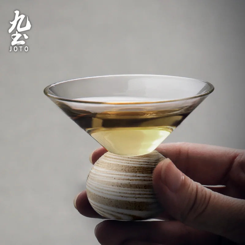 Set de Tasses en Verre avec Base en Bois Fait Main