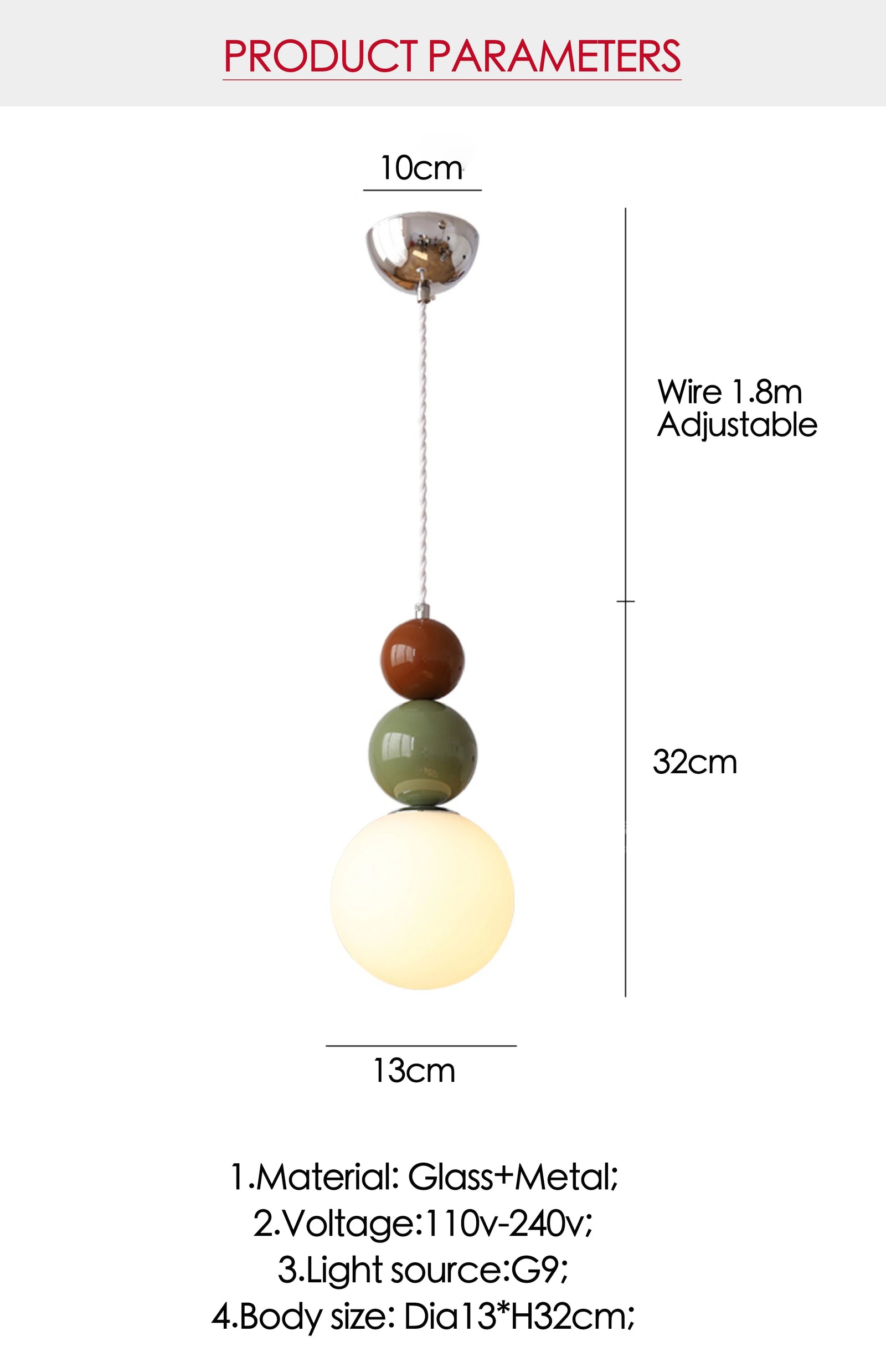 Suspension Macaron Colorée - Verre et Métal Style Nordique