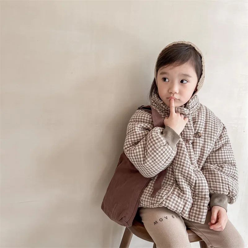 Manteau Enfant à Carreaux Doublure Polaire