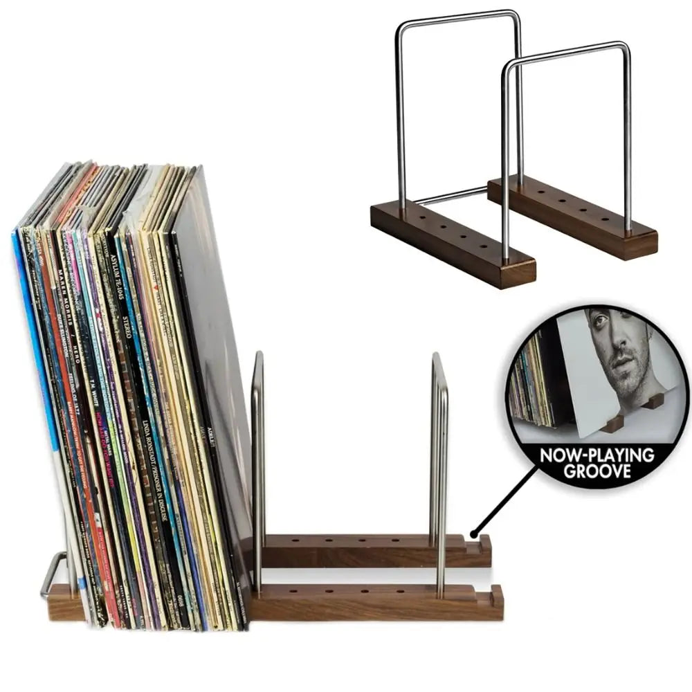 Porte-Vinyles en Bois Massif - Support Ajustable Vintage