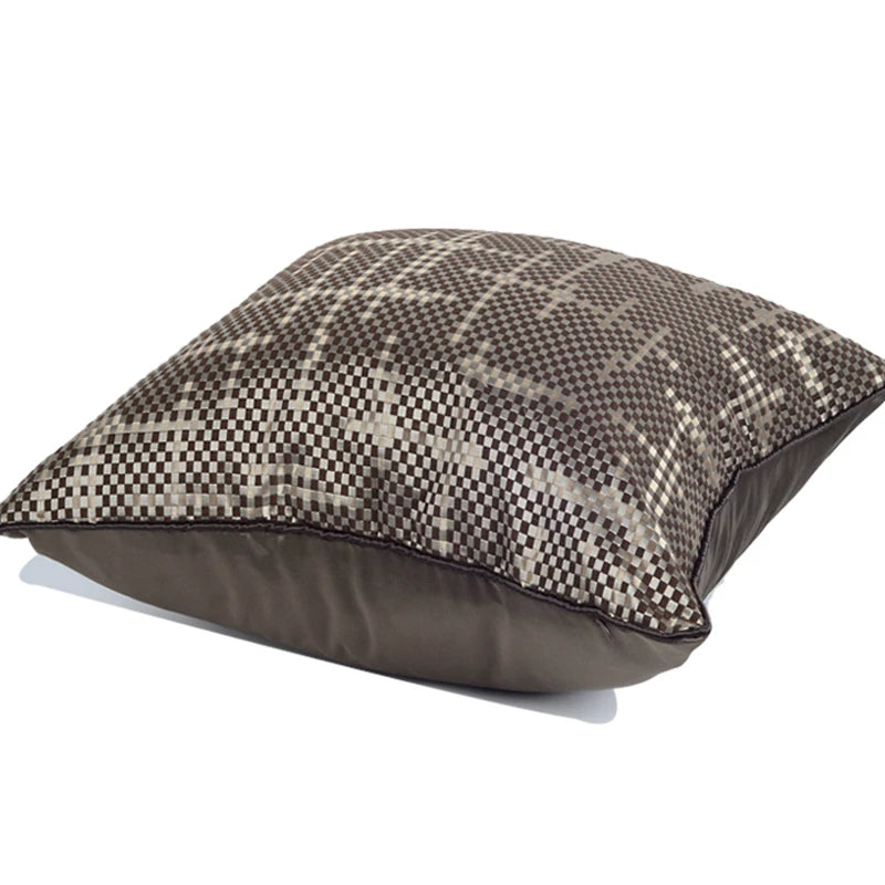 Housse de Coussin Wabi Sabi Tressée Brun Motif Géométrique