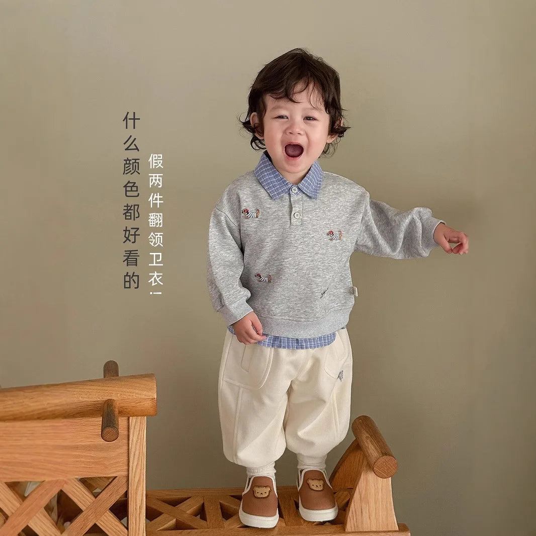 Pull Enfant Motif Cartoon Bicolore