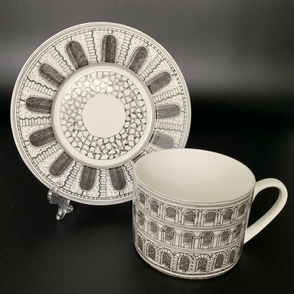Tasse à Café Céramique Motif Château avec Assiette à Dessert