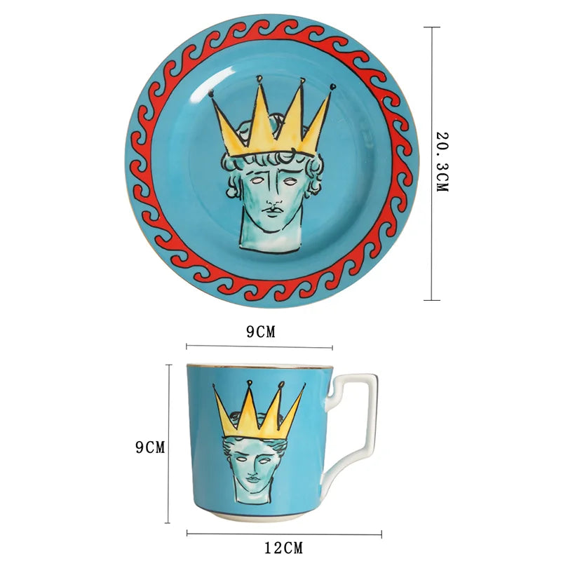 Tasse à Café en Porcelaine Rouge avec Plateau Rond