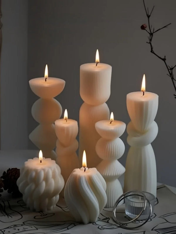 Bougie Décorative Cylindrique Nervurée en Cire de Soja