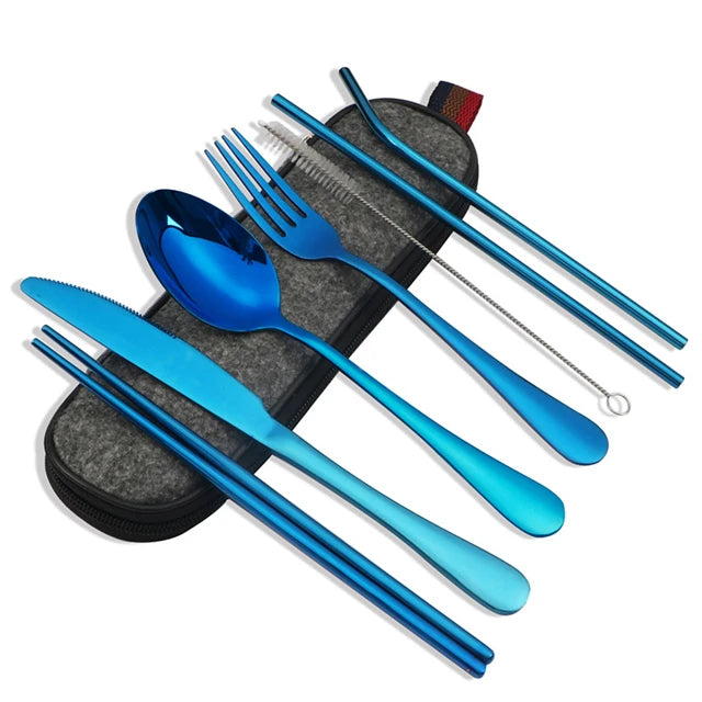 Ensemble Couverts de Voyage Réutilisables avec Étui Portable