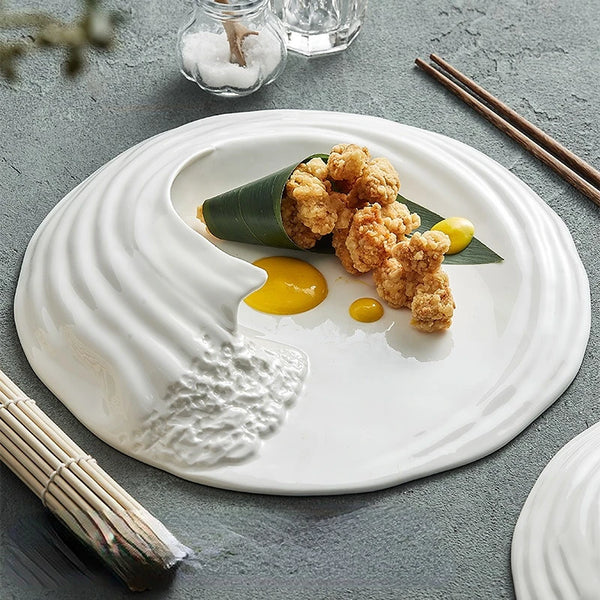 Assiette Plate Céramique Design Sculptural Vagues