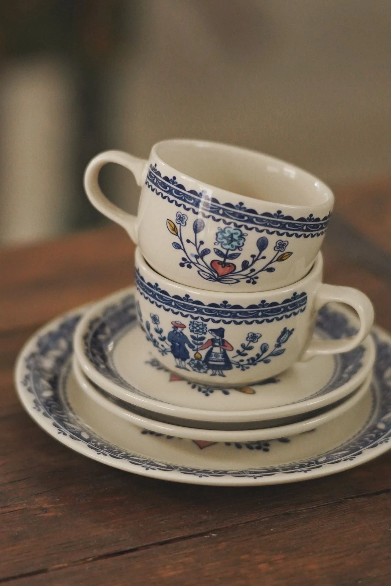 Tasse à Café Peinte Main Motif Champêtre Rétro