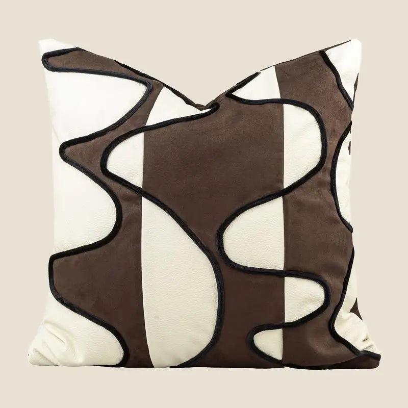 Housse de Coussin Beige Luxe Style Nordique Cuir et Corde